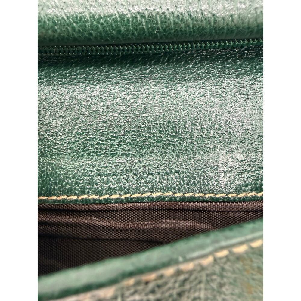 Vintage Gucci GG Canvas W Flap Continental Wallet Forest Green Leather Metal Bar - Picture 4 of 14